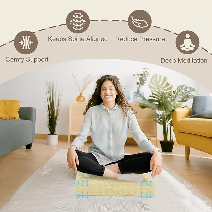 Wellsin Square Floor Pillows for Adults Kids - Meditation Floor Pillow Seating Cushion - Tufted Floor Cushion with Shredded Foam & Velvet Cover, 1 Pack, 20x20 Inch, Beige