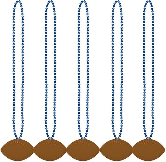 Beistle 6 Piece Plastic Football Party Necklaces Game Day Sports Theme Favors, 33", Blue/Brown