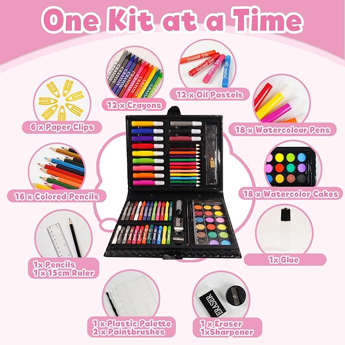 KIDDYCOLOR 80-Piece Kids Art Supplies Set, Portable Art Case with Gouache, Colored Pencils, Crayons, Markers for Boys & Girls Aged 3-12, Perfect Creative Gift for Children & Teens