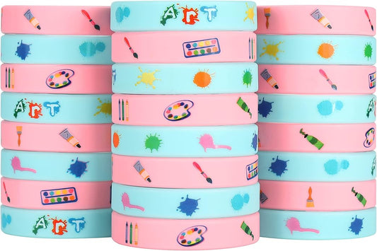 Cleverplay 24 Pack Art Painting Silicone Wristbands Bracelets, Paint Birthday Decoration Party Favors for Kids