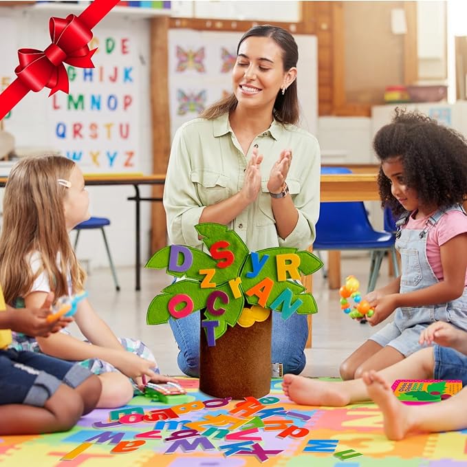 CHEFAN Felt Letter Tree Freestanding Coconut Tree Alphabet Game Set Props from The Childhood Favorite Book for Early Education