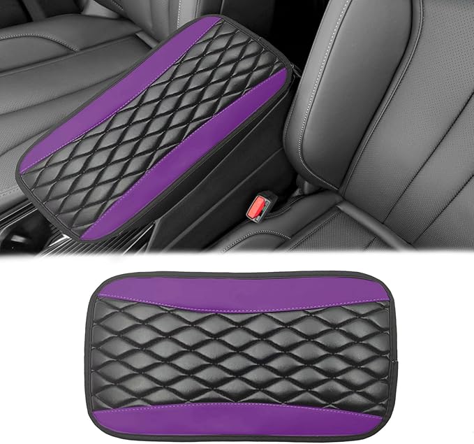 Car Center Console Cover, Universal Leather Waterproof Armrest Seat Box Cover Protector, Comfortable Car Decor Accessories Fit for Most Cars, Vehicles, SUVs-Purple