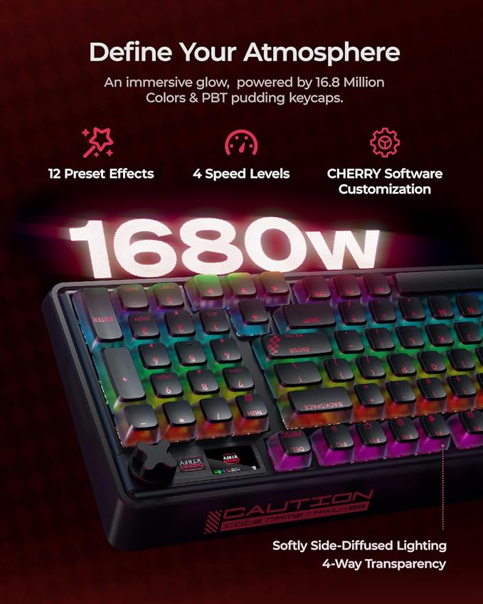 Cherry x PIXIU 98 8KHz Esports Gaming Mechanical Keyboard, 8000Hz Polling, MX2A Red Switches, Tri-Mode Bluetooth/2.4G/USB-C Wired, Hot-Swap Gasket Custom Keyboard with Knob, PBT, RGB Backlit
