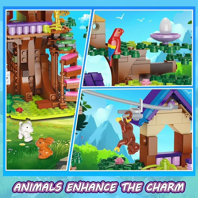 Tree House Building Set with LED Light, 762 PCS Treehouse Building Toy, Friendship Animal Forest House Building Block Kit, Birthday Gift for Kids Girls Boys Ages 6 7 8 9 10 11 12+ Years Old