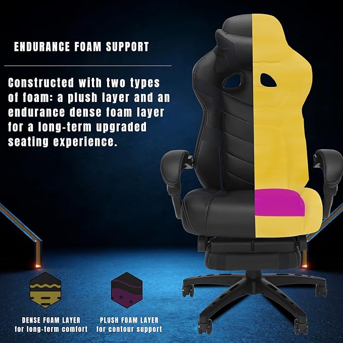 Gaming Chair High Back Ergonomic Racing Computer Desk with Comfortable Lumbar Support and Headrest Girl Gamer Height Adjustable
