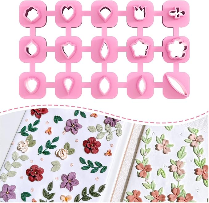 Keoker Mini Polymer Clay Cutters - 15 Shapes Mini Flower Polymer Clay Cutters for Earrings Making, Leaf Clay Earring Cutter Set, Clay Cutters for Polymer Clay Jewelry