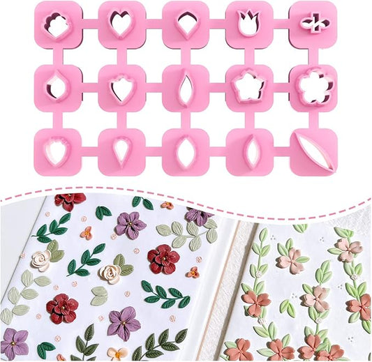 Keoker Mini Polymer Clay Cutters - 15 Shapes Mini Flower Polymer Clay Cutters for Earrings Making, Leaf Clay Earring Cutter Set, Clay Cutters for Polymer Clay Jewelry