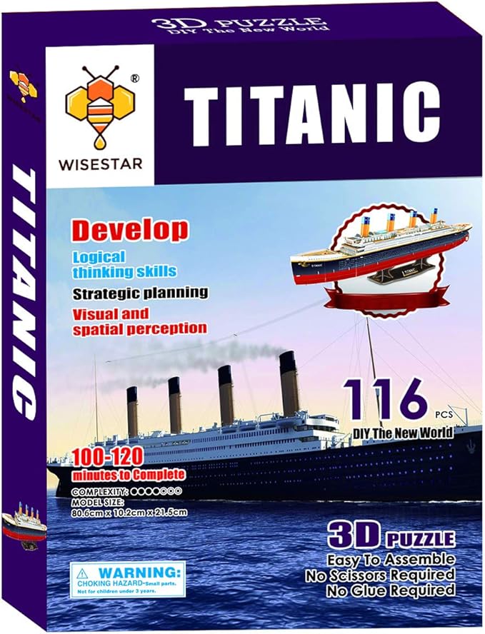 WISESTAR 32.2" L Large Titanic 3D Puzzles Model for Adults and Kids, 116PCS Sinking Cruise Boat Ship Play Model Game Toy Craft Kits, Educational Toy Birthday Gift for Boys Girls