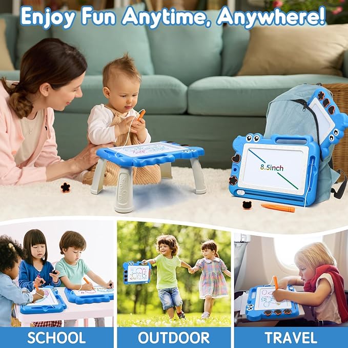 AiTuiTui Magnetic Drawing Board Toddler Toys with Legs for Girls Boys, Color Sketch Writing Scribble Doodle Pad Travel Games, Educational Learning Kids Toys for Birthday or Valentine Gift (Blue)