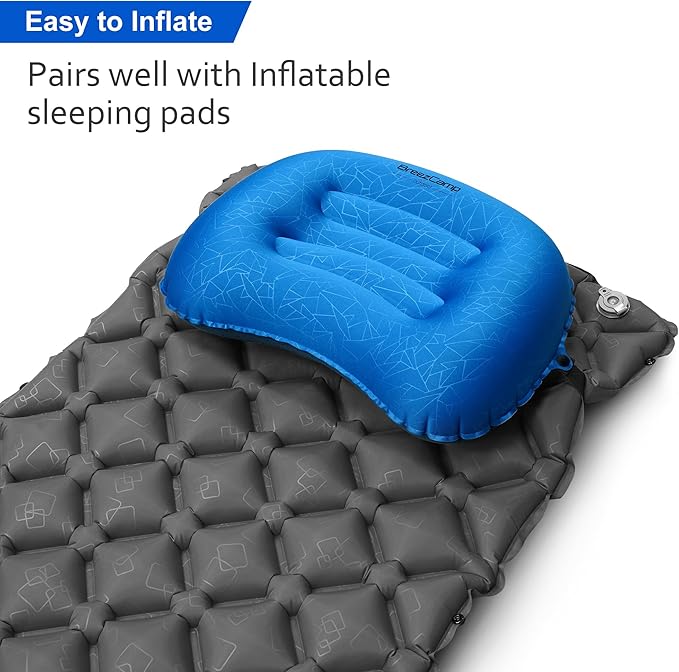 BreezCamp Inflatable Camping Pillow, Travel Blow Up Air Pillow, Neck Lumbar Support Ultralight Compact Pillow for Outdoor Hiking Backpacking Car Beach Airplane Sleeping Essentials, Navy Blue