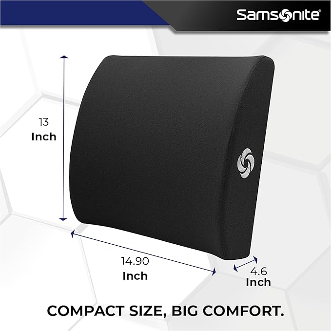 Samsonite Ergonomic Lumbar Pillow for Office Chair and Car Seat - Memory Foam Back Support Lumbar Pillow, Premium Cushion Chair Support for Lower Back Pain Relief and Versatile Use (Black)
