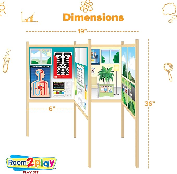 Large Kids Pretend Play Set for Toddlers Ages 3+ Years –Wooden Toy Playset Folds Away for Easy Storage with 20 Fun & Interactive Pieces (Doctor's Office)