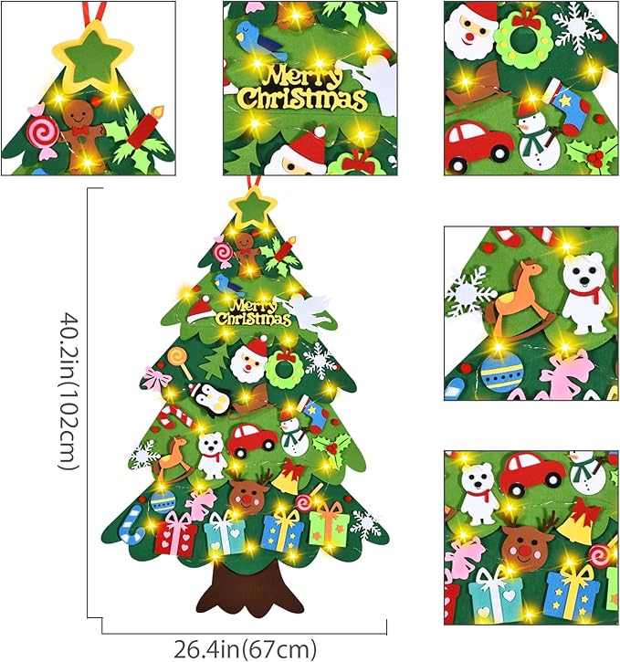 Felt Christmas Tree - 3.4 FT Christmas Decorations for Toddlers with 46 Pcs Ornaments,DIY Xmas Gifts for Door Wall Hanging Decorations