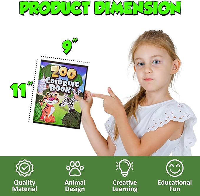 18Pcs Zoo Animal Coloring Books Bulk for Kids - 9"x11" Animal Party Favors with Jungle Safari Animals and Activity Sheets for Goodie Bags, Classrooms and Themed Birthday Supplies (Pack of 18)