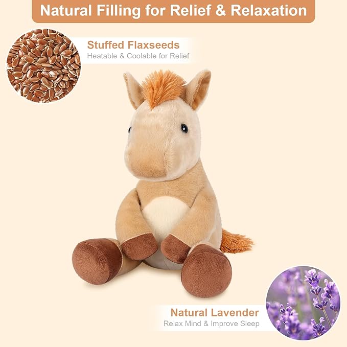 Heatable & Coolable Horses Stuffed Animals, Microwave Heating Pad, Horses Plush for Companion, Cute Plushies Horse Lavender Stuff, Horse Toys Gifts