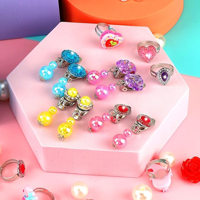 Kids Jewelry for Girls, 28 Pcs Unicorn Toys for Girls Age 4-6, Girl Toys Play Rings Necklaces Bracelets, Costume Jewelry for Girls, Princess Party Birthday Christmas Gifts for 2 3 4 5 6