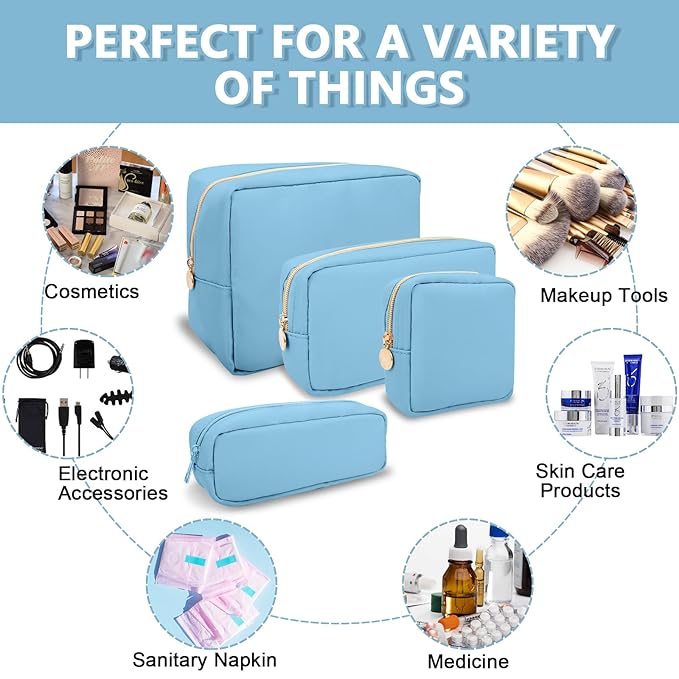 UIXIZQ Large Makeup Bag Pouch,Nylon Women Travel Toiletry Storage Bag Preppy Cosmetic Bag for Girls,Big Makeup Organizer Bag Cute Zipper Pouch Skincare Bag for Sport Work Gift(Large-Periwinkle)