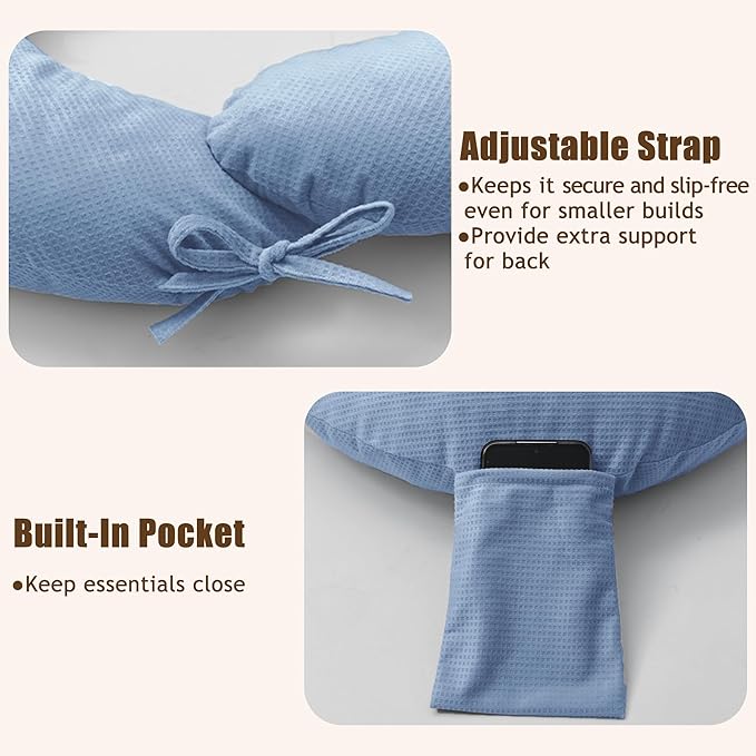 XWZO Reading Pillow for Gaming, Crocheting or Playing with Strong Arm Support, Gaming Pillow for Arm Rest When Sitting in Bed & Sofa, Lap Pillow Swen with Tiebacks and Side Pocket, Blue