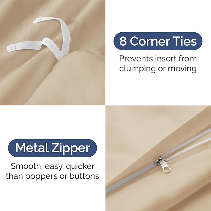 Duvet Cover Queen Size Set - Extra Soft Queen Size Duvet Cover 90 x 90 with 2 Pillow Shams - Hotel Luxury, Easy Care and Fade Free with Zipper Closures & Ties - Comfy, Breathable Bedding Set (Cream)