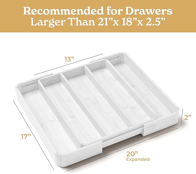 SMIRLY Silverware Drawer Organizer – Bamboo Kitchen Drawer Organizer, Adjustable Utensil Holder and Cutlery Tray, Drawer Dividers for Flatware and Kitchen Utensils