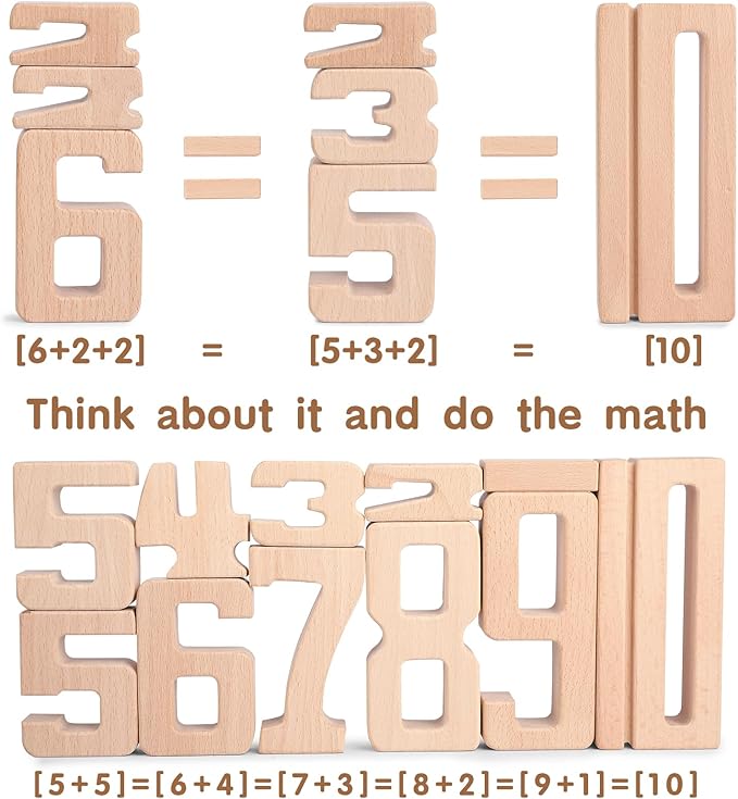 Wooden Numberblocks Toys, 32 Pcs Number Blocks Toys for Kids, Large Number Block 1-10, Digital Building Blocks, Stacking Number Toys for Kids Ages 3-5 Up, Preschool Learning Activities