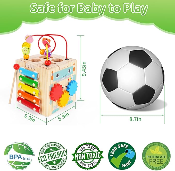 Toddler Wooden Activity Cube Toys, Montessori Toys for 1 2 3 Year Old Boy Girl, Educational Learning Toys for Toddlers 1-3 2-4 Years, Sensory Infant Toys First 1st 2st one two Christmas Birthday Gifts
