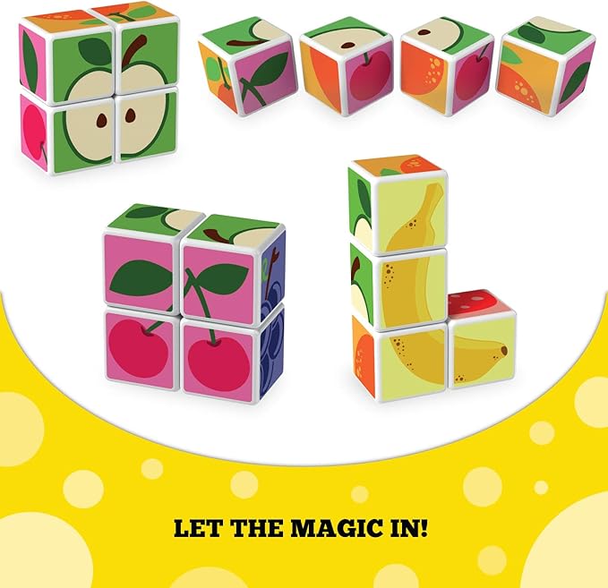GEOMAG MagiCube Fruit 4-Piece Magnetic Cubes Building Set, Toddlers & Kids Ages 1.5+, STEM-Endorsed Educational Toy, Swiss-Made, Creativity & Early Learning Fun, 6 Adorable Building Ideas