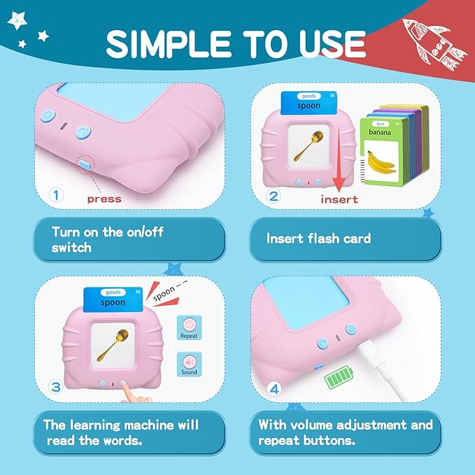 Talking Flash Cards for Toddlers, 224 Common Words, Language Therapy, Sensory Interactive Toy for Autism, Educational Learning Gift for Boys and Girls Ages 1-5