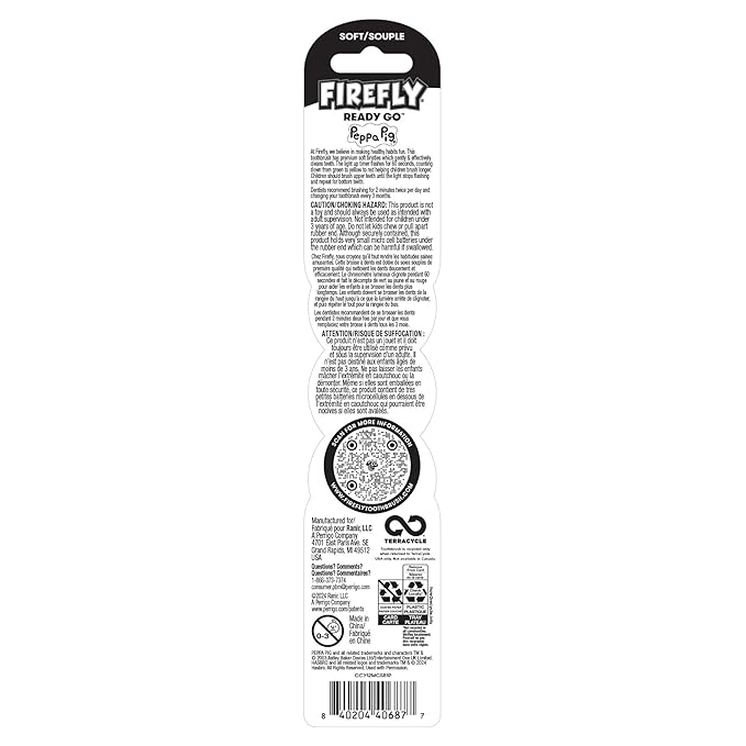 Firefly Ready Go Brush, Peppa Pig, Light Up Timer Toothbrush, Premium Soft Bristles, 1 Minute Timer, Less Mess Suction Cup, Battery Included, Easy Storage, for Ages 3+, 1 Count