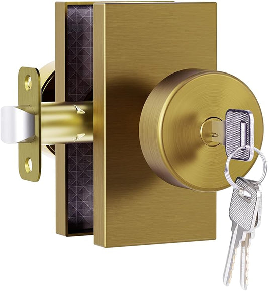 Antique Brass Door Knobs, Antique Front Door Lock Exterior Entry Door Knob Door Handles with Key, Keyed-Alike