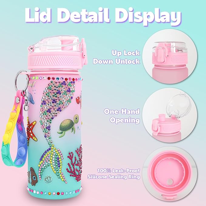 Gifts for Girls 4-12, Decorate Your Own Water Bottle Kits for Girls, Mermaid Diamond Crafts Painting Toys, Kids Water Bottle for School, Valentine's Day and Birthday Gifts Toys for Girls (Mermaid 2)
