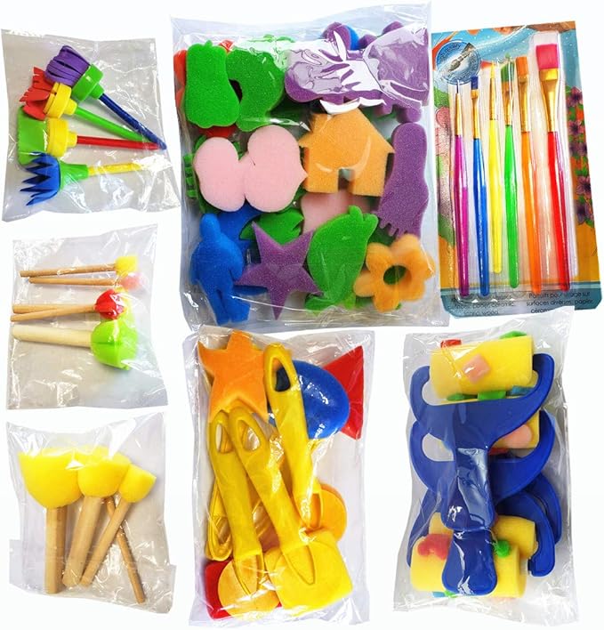 53 Pcs Paint Sponge Brush Sets, Kids Art Tool Kits, DIY Crafts Drawing Tools,Round Sponges,Color Randomly