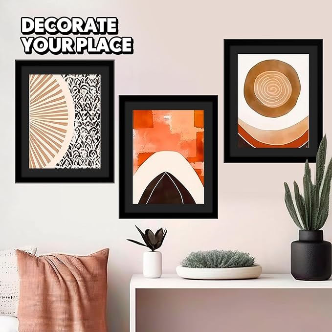 Geetery 4 Pcs Sports Magazine Frame for Wall Fits Measuring 8.5 x 11.25" Magazine Display Frame with Installed Hangers and Core Matting Plastic Comic Book Frames for Wall Hanging(Black , Black Mat)