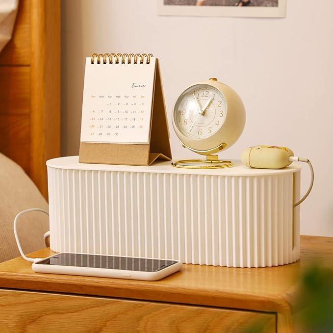 FABROK 2 Pack Cable Management Box, Cord Organizer Box with 20 Cable Ties, Power Strip Storage to Hide Charger Adapter Power Cord Charging Station White (Small+Large)