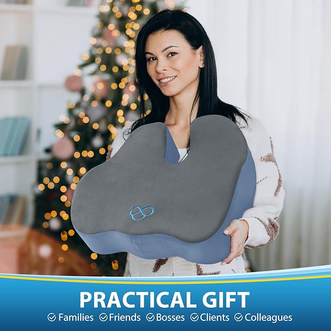 BlissTrends Seat Cushion,Thick Memory Foam Cushions for Office Chair, Car Seat, Airplane, Relieving Pressure Tailbone Sciatica Back Pain for Office Workers, Car Drivers 4.7in Thick Dark Grey&Blue