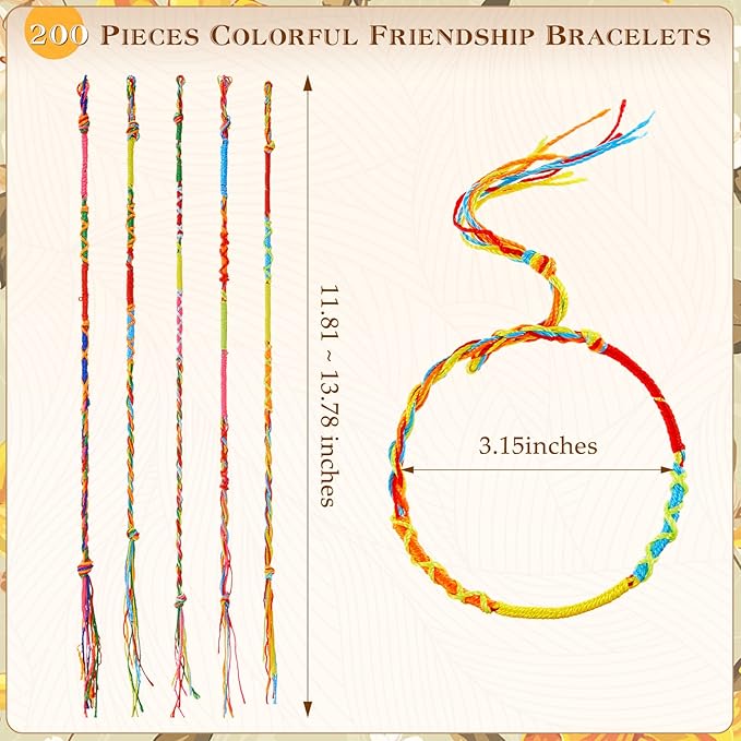 Henoyso 200 Pieces Friendship Bracelets Bulk Handmade Braided String Colorful Braid Friendship Cords Strand Bracelet Party Supply Favors for Birthday Gifts(Pattern Weave)
