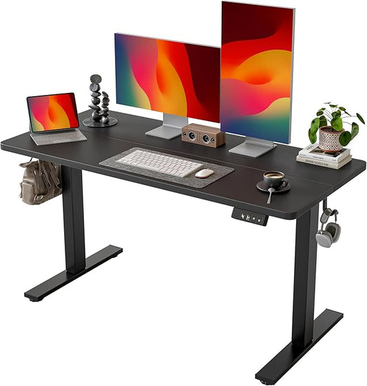 TIQLAB Standing Desk 55 x 24 inch, Electric Height Adjustable with Splice Board, Stand Up Desk, Sit Stand Desk Computer Desk for Home Office, Black Frame/Black Top