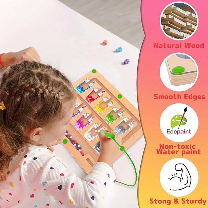 Magnetic Color and Number Maze, Montessori Wooden Magnet Puzzle Game Board for Toddlers, Learning & Education Toys for Preschoolers, Fine Motor Skills Toys for Boys Girls 3-5 Years Old