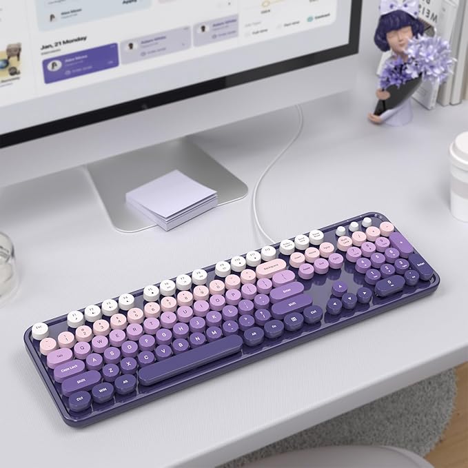 Computer Keyboard Wired, Plug Play USB Keyboard with Large Number Pad, Caps Indicators, Foldable Stands, Full Size Keyboard for Windows PC Laptop (Purple)