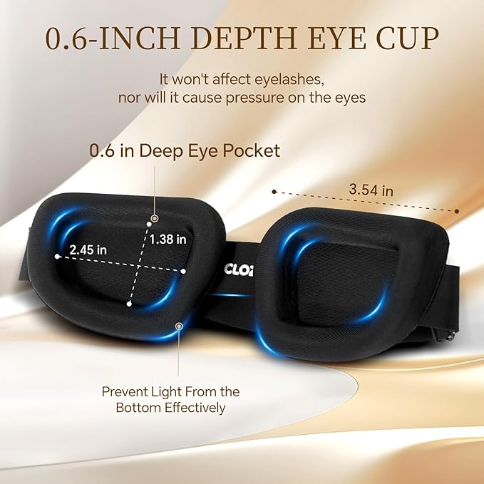 CLOZIA Sleep Mask for Men Women, Adjustable Sleeping Eye Mask, 100% Blocking Eye Masks for Sleep, Soft Comfortable for Travel & Shift Work, Black