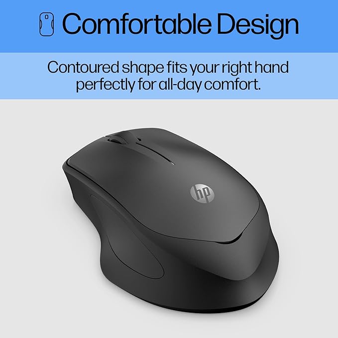 HP 280 Silent Wireless Mouse - Ergonomic, Right-Handed Design - 2.4GHz USB Wireless Connection - Multi-Surface Technology, 1600 DPI Optical Sensor - Win, Chrome, Mac OS - Up to 18-Month Battery Life