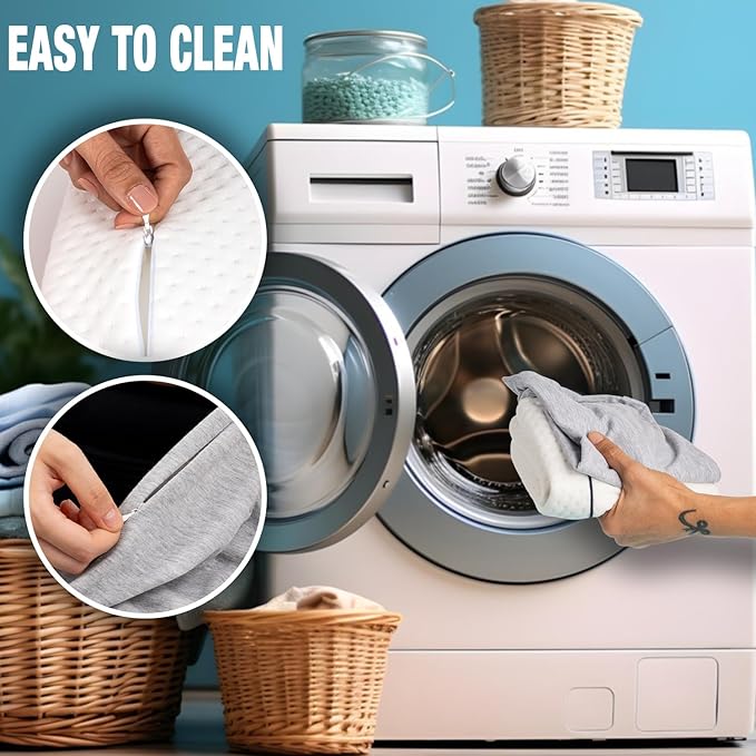 alkamto Travel & Camping Comfortable Memory Foam Pillow – Easy to Carry Portable Bag – Temperature Regulating Pillow Case (White + Extra Cover)