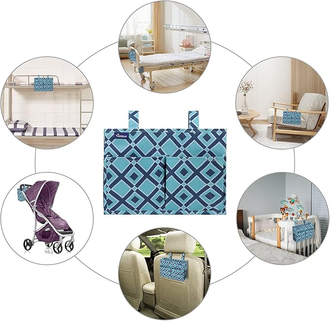 Surblue Caddy Hanging Organizer Bedside Storage Bag for Bunk and Hospital Beds, Blueplaid, Small