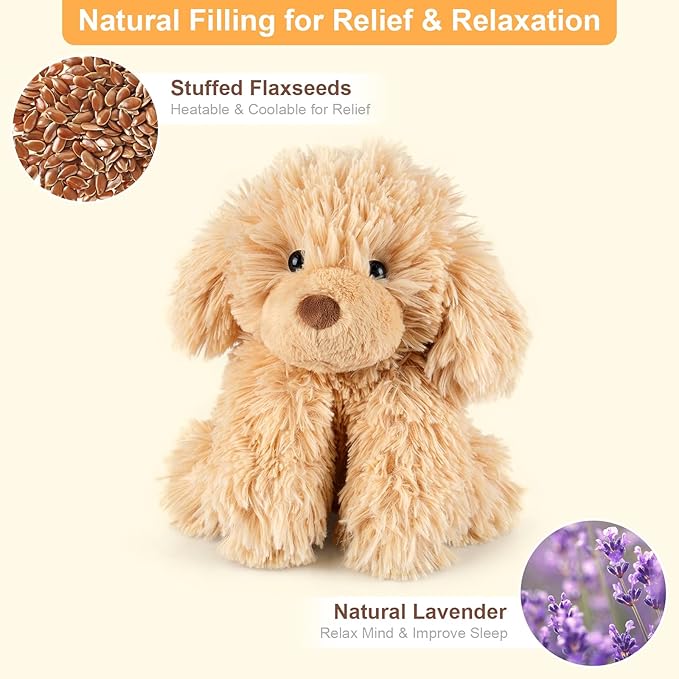 Warmable Golden Retriever Plush Toy, Microwavable Stuffed Animal Heating Pads for Period & Stress Relief, Lavender Dog Stuffed Animal for Anxiety, Bedtime, Puppy Plushie Gifts for Kid Women