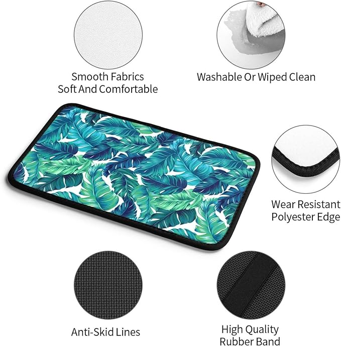 DORKEIXIA Palm Leaves Leaf Tropical Hawaiian Summer Green Auto Center Console Armrest Pad Universal Car Center Console Cover Seat Box Cover for Sedan, Van, SUV, Truck Car Accessorie