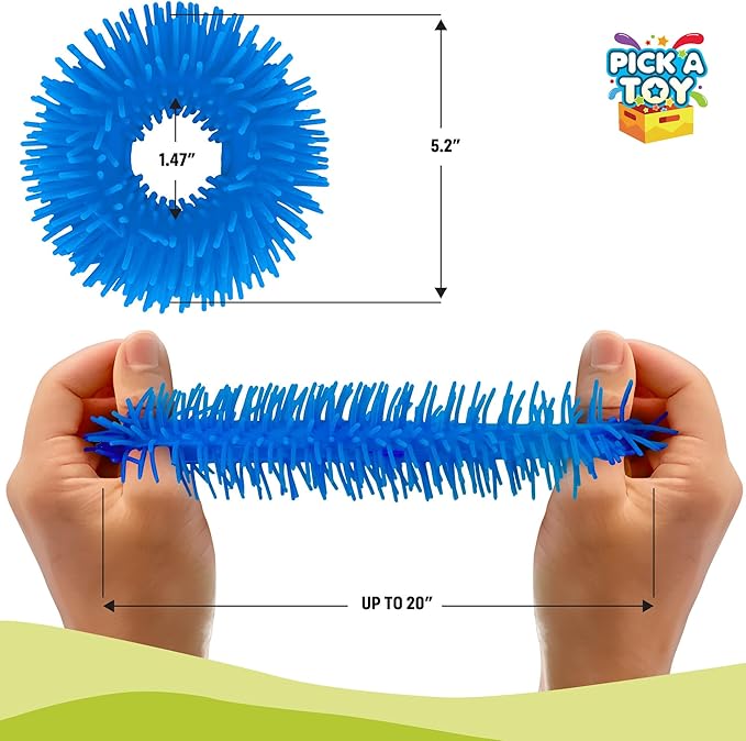 Fidget Bracelet Vibrant Squishy Fuzzy Toy 6-Pack of Flexible Wearable Jewelry, Sensory Rings Toys for Kids - Stretchy Silicone Bands with Textured