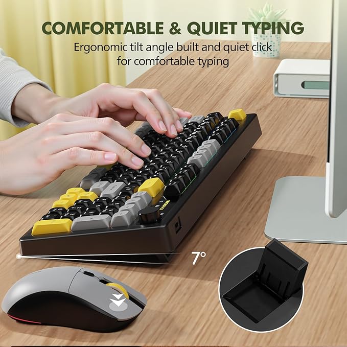 Wireless Keyboard and Mouse Combo Creamy with Number Pad for Desktop Mac iPad Bluetooth/2.4ghz/Wired Rechargeable Light up RGB Quiet Compatible with PC Laptop Tablet (Black)