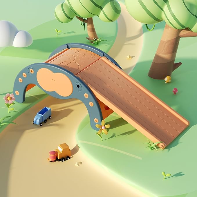 Children's Indoor Climbing Slideway Swing Playground 4-in-1 Function: Slide, Rock Climbing, Balance Board and Cradle Safe and Solid Montessori Toys Blue（1 Climbing Frame+1 Sliding Plate）