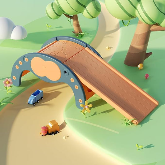 Children's Indoor Climbing Slideway Swing Playground 4-in-1 Function: Slide, Rock Climbing, Balance Board and Cradle Safe and Solid Montessori Toys Blue（1 Climbing Frame+1 Sliding Plate）