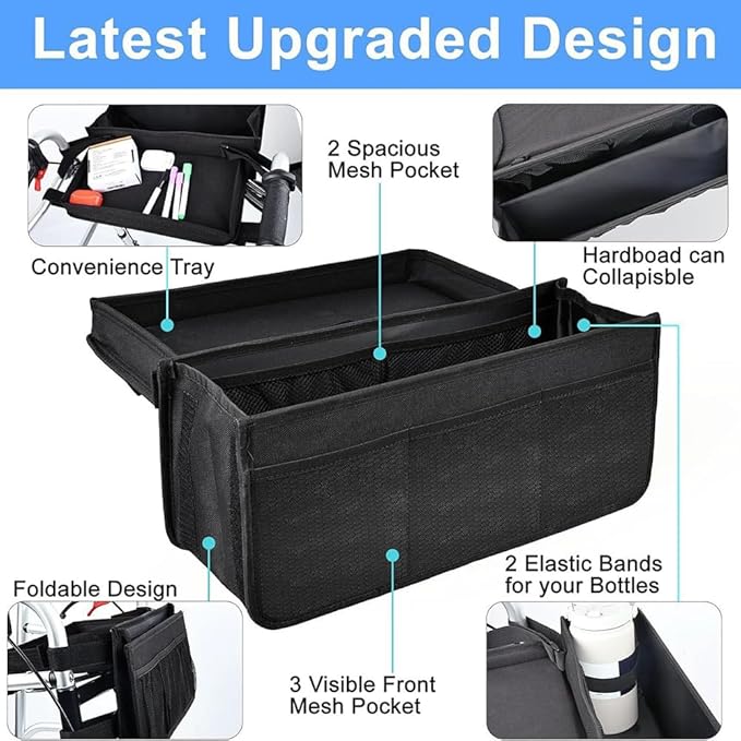 Wheelchair Carry Bag Arm Rest Pouch Rollator Walkers Knee Scooters Storage Organizer Elderly Seniors Water Cup Holder Foldable with Big Capacity